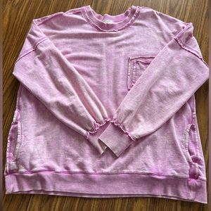 NEW Zenana Pink Fuscia Acid Wash Oversized Raw Seams Crewneck Sweatshirt XL